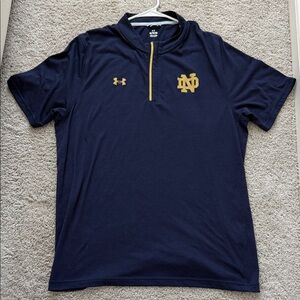 Notre Dame Under Armour Men's Quarter Zip Polo Shirt in Navy and Gold